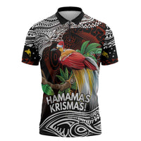Papua New Guinea Christmas Zipper Polo Shirt LT9 Black - Polynesian Pride