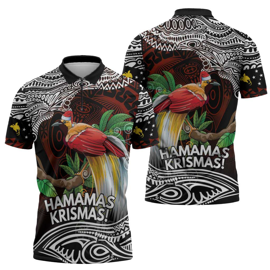 Papua New Guinea Christmas Zipper Polo Shirt LT9 - Polynesian Pride