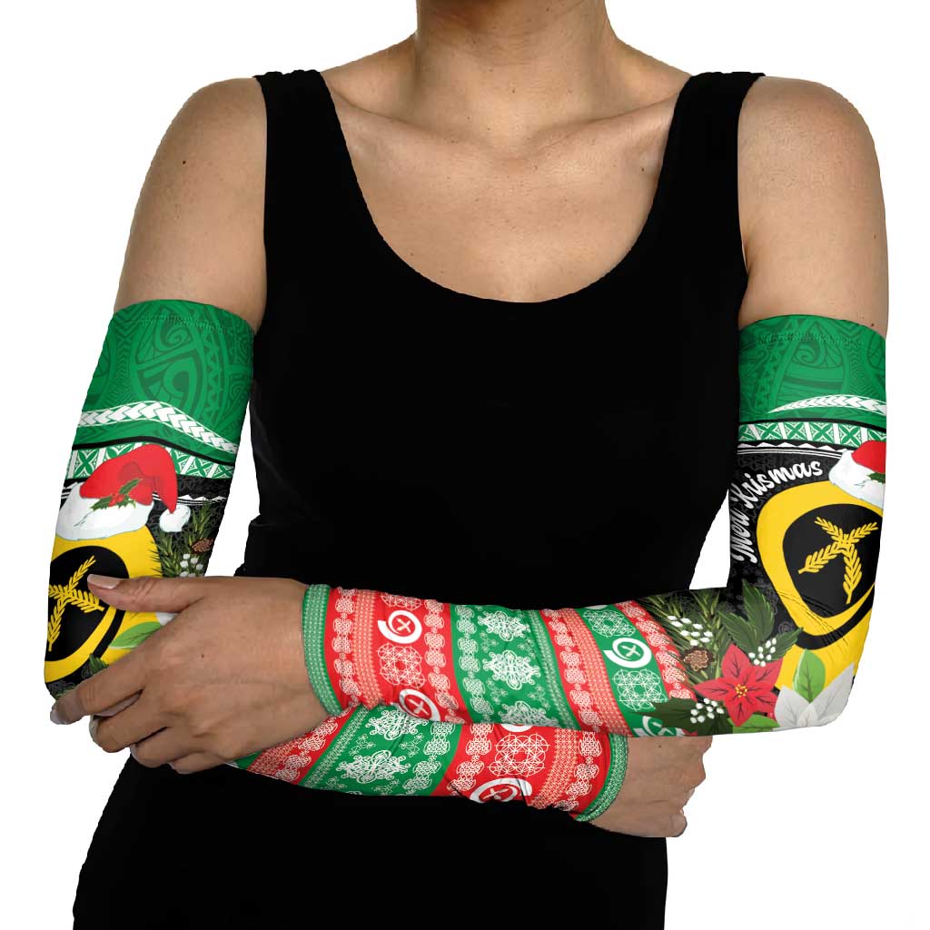 Vanuatu Pig's Tusk Meri Krismas! Arm Sleeves Vanuatuan Sand Drawing Pattern LT9 - Polynesian Pride