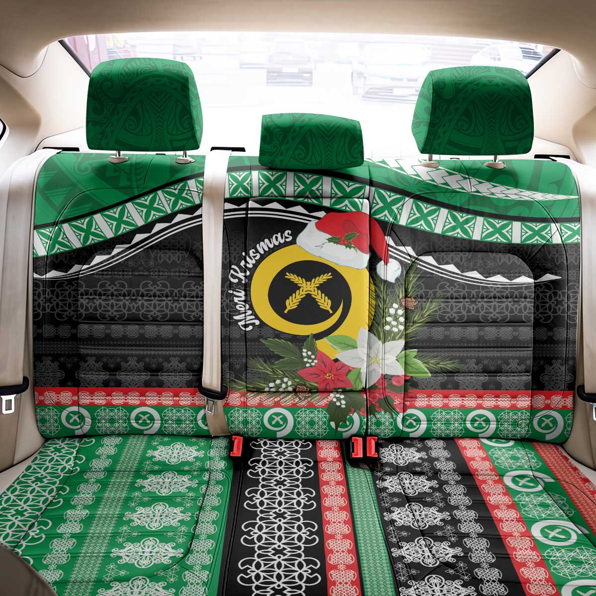 Vanuatu Pig's Tusk Meri Krismas! Back Car Seat Cover Vanuatuan Sand Drawing Pattern LT9 - Polynesian Pride