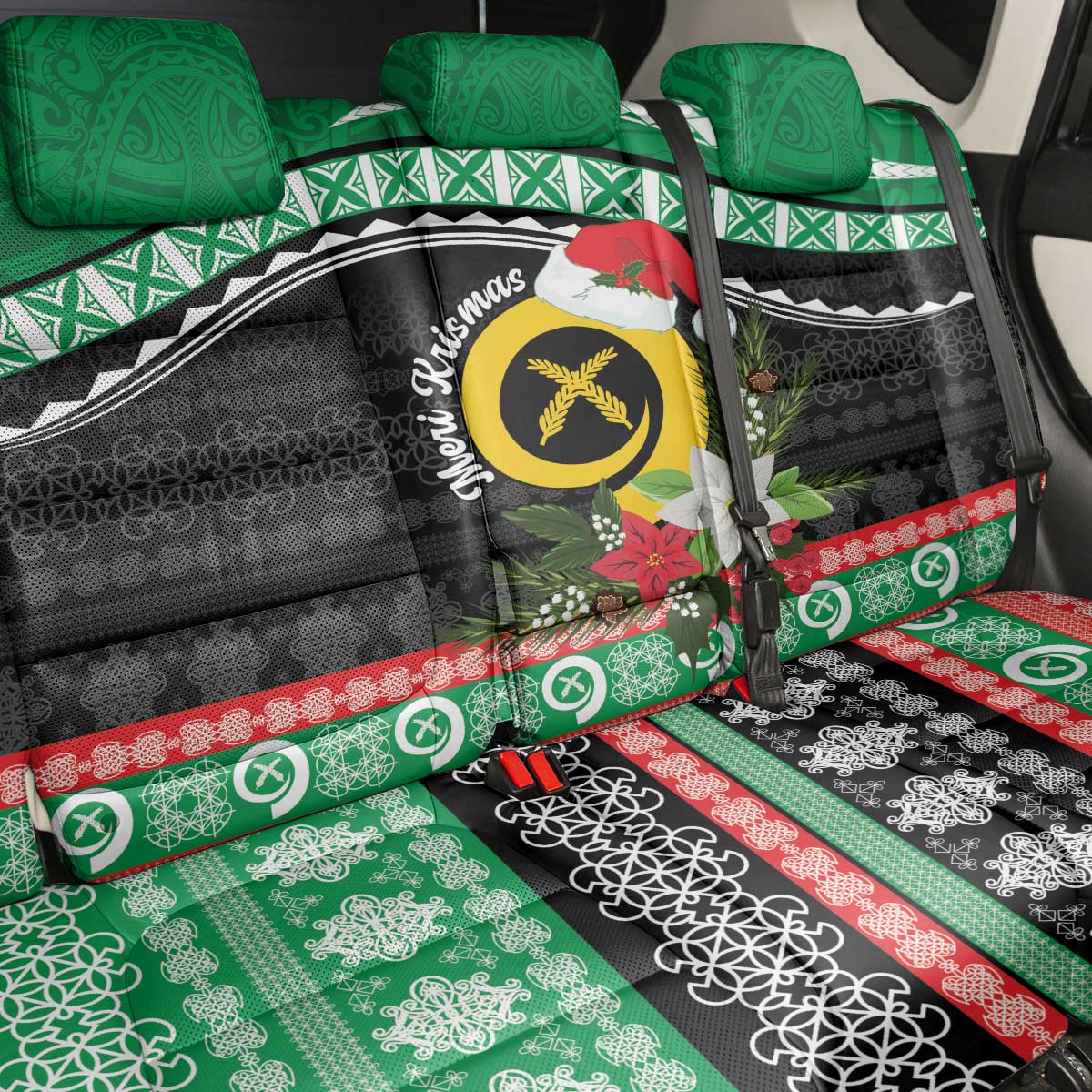 Vanuatu Pig's Tusk Meri Krismas! Back Car Seat Cover Vanuatuan Sand Drawing Pattern LT9 - Polynesian Pride