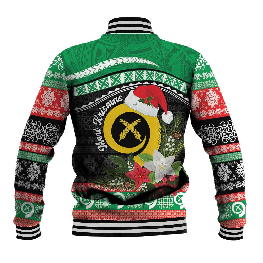 Vanuatu Pig's Tusk Meri Krismas! Baseball Jacket Vanuatuan Sand Drawing Pattern - Polynesian Pride