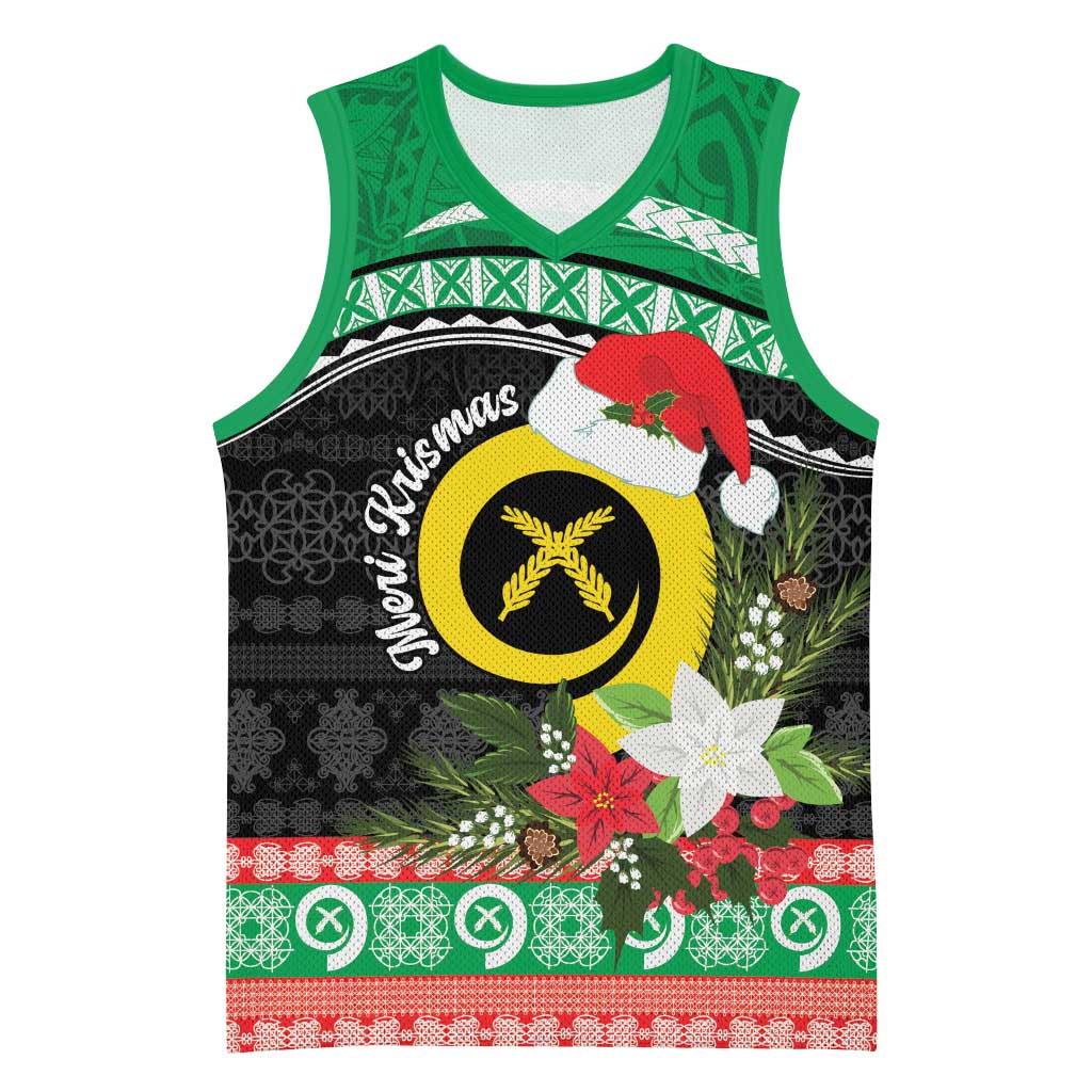 Vanuatu Pig's Tusk Meri Krismas! Basketball Jersey Vanuatuan Sand Drawing Pattern LT9 Unisex Green - Polynesian Pride