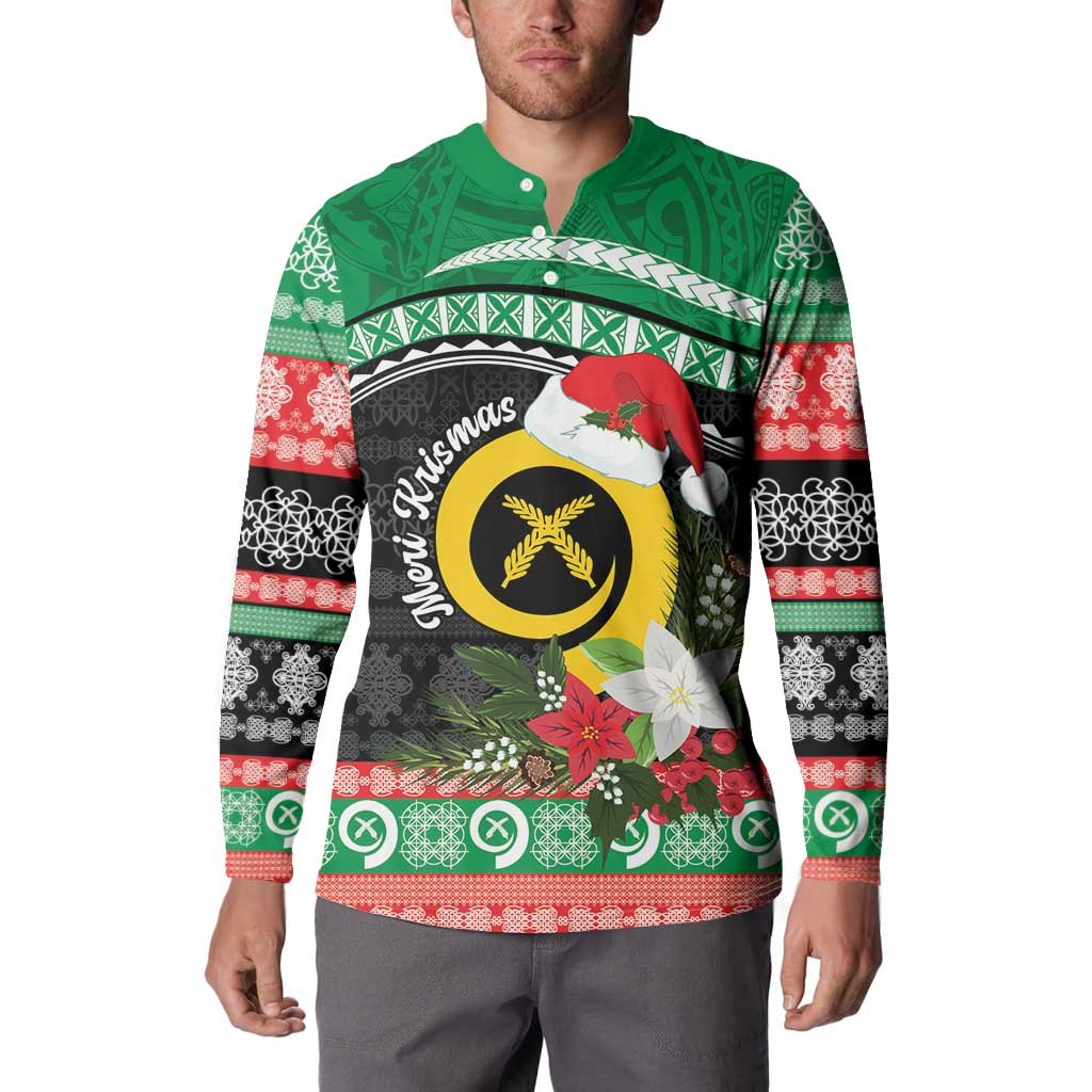 Vanuatu Pig's Tusk Meri Krismas! Button Sweatshirt Vanuatuan Sand Drawing Pattern - Polynesian Pride