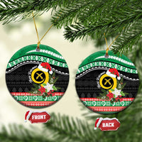 Vanuatu Pig's Tusk Meri Krismas! Ceramic Ornament Vanuatuan Sand Drawing Pattern LT9 Circle Green - Polynesian Pride