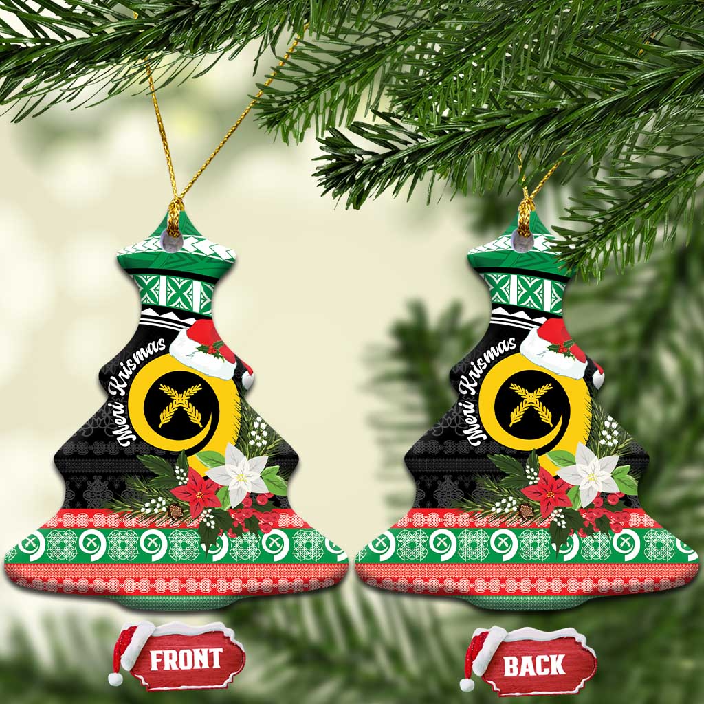 Vanuatu Pig's Tusk Meri Krismas! Ceramic Ornament Vanuatuan Sand Drawing Pattern LT9 Christmas Tree Green - Polynesian Pride