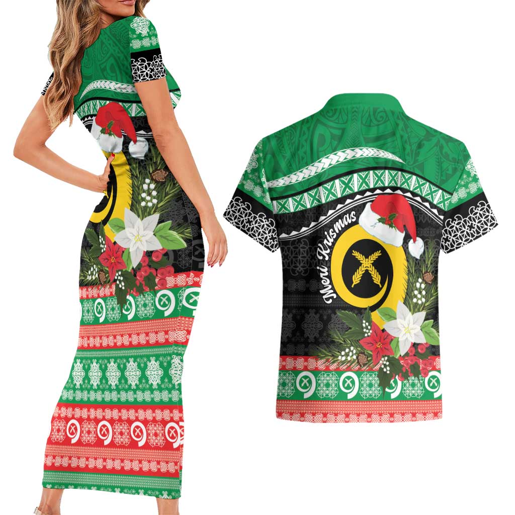 Vanuatu Pig's Tusk Meri Krismas! Couples Matching Short Sleeve Bodycon Dress and Hawaiian Shirt Vanuatuan Sand Drawing Pattern LT9 - Polynesian Pride