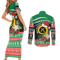 Vanuatu Pig's Tusk Meri Krismas! Couples Matching Short Sleeve Bodycon Dress and Long Sleeve Button Shirt Vanuatuan Sand Drawing Pattern LT9 - Polynesian Pride