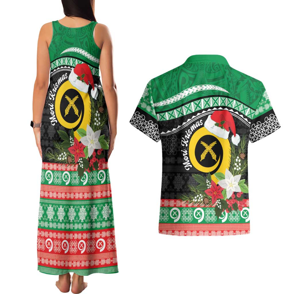Vanuatu Pig's Tusk Meri Krismas! Couples Matching Tank Maxi Dress and Hawaiian Shirt Vanuatuan Sand Drawing Pattern LT9 - Polynesian Pride