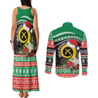 Vanuatu Pig's Tusk Meri Krismas! Couples Matching Tank Maxi Dress and Long Sleeve Button Shirt Vanuatuan Sand Drawing Pattern LT9 - Polynesian Pride