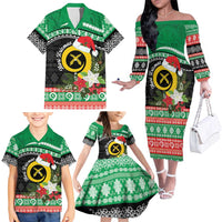 Vanuatu Pig's Tusk Meri Krismas! Family Matching Off The Shoulder Long Sleeve Dress and Hawaiian Shirt Vanuatuan Sand Drawing Pattern LT9 - Polynesian Pride