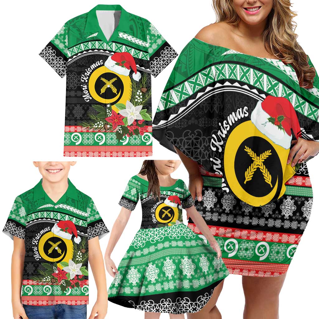 Vanuatu Pig's Tusk Meri Krismas! Family Matching Off Shoulder Short Dress and Hawaiian Shirt Vanuatuan Sand Drawing Pattern LT9 - Polynesian Pride