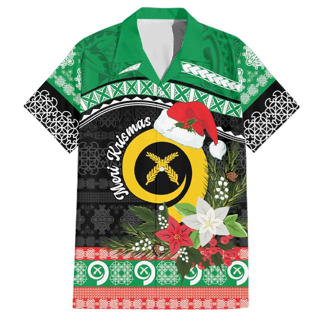 Vanuatu Pig's Tusk Meri Krismas! Family Matching Off Shoulder Short Dress and Hawaiian Shirt Vanuatuan Sand Drawing Pattern LT9 Dad's Shirt - Short Sleeve Green - Polynesian Pride