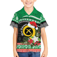 Vanuatu Pig's Tusk Meri Krismas! Family Matching Off Shoulder Short Dress and Hawaiian Shirt Vanuatuan Sand Drawing Pattern LT9 Son's Shirt Green - Polynesian Pride