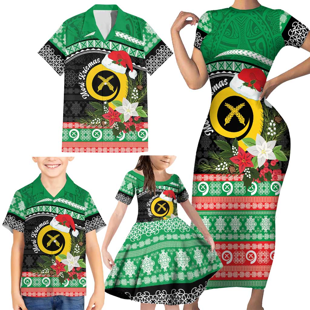 Vanuatu Pig's Tusk Meri Krismas! Family Matching Short Sleeve Bodycon Dress and Hawaiian Shirt Vanuatuan Sand Drawing Pattern LT9 - Polynesian Pride