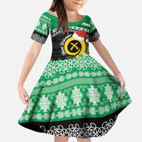 Vanuatu Pig's Tusk Meri Krismas! Family Matching Summer Maxi Dress and Hawaiian Shirt Vanuatuan Sand Drawing Pattern LT9 Daughter's Dress Green - Polynesian Pride