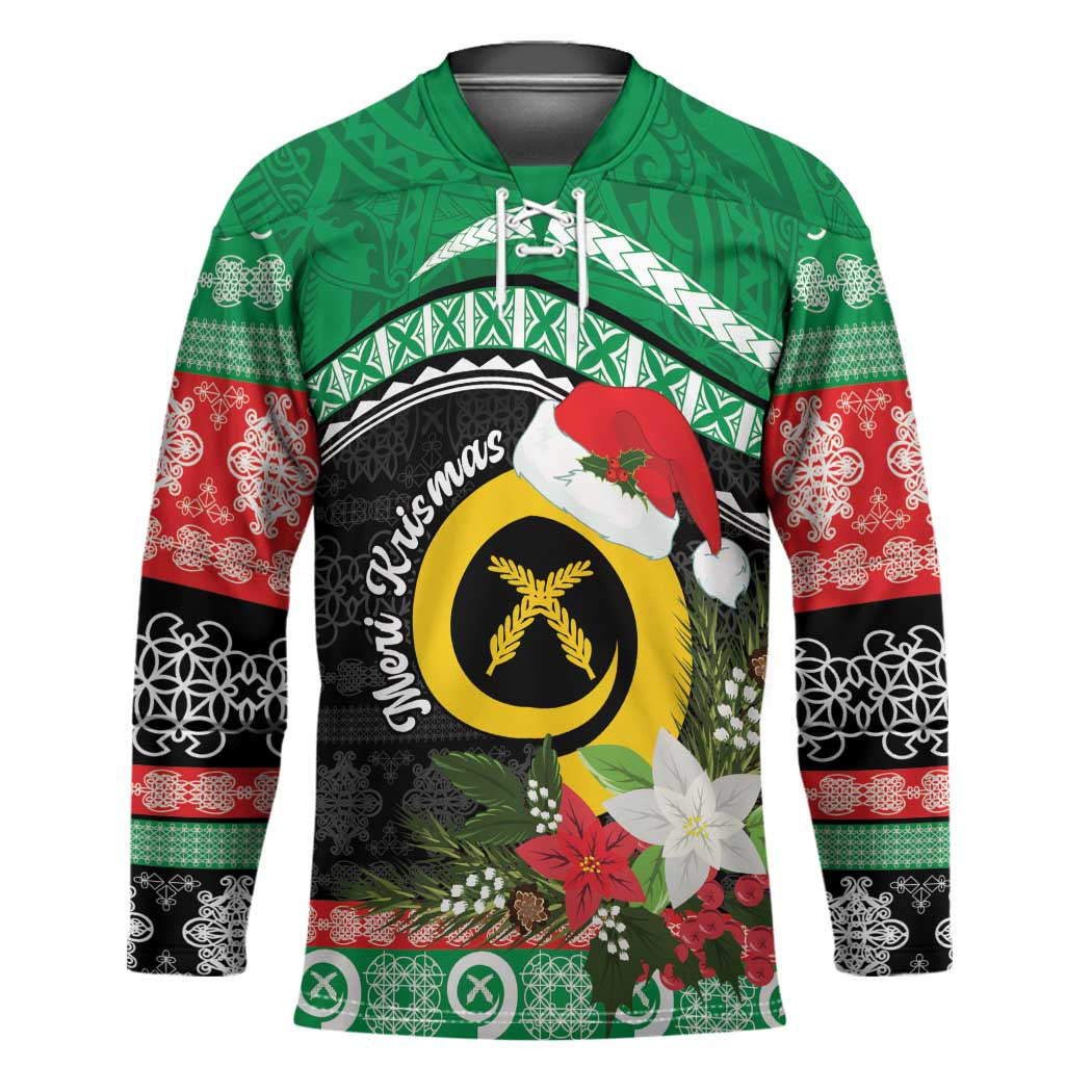 Vanuatu Pig's Tusk Meri Krismas! Hockey Jersey Vanuatuan Sand Drawing Pattern LT9 Unisex Green - Polynesian Pride