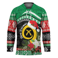 Vanuatu Pig's Tusk Meri Krismas! Hockey Jersey Vanuatuan Sand Drawing Pattern LT9 Unisex Green - Polynesian Pride