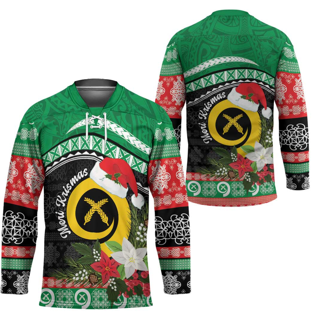 Vanuatu Pig's Tusk Meri Krismas! Hockey Jersey Vanuatuan Sand Drawing Pattern LT9 - Polynesian Pride