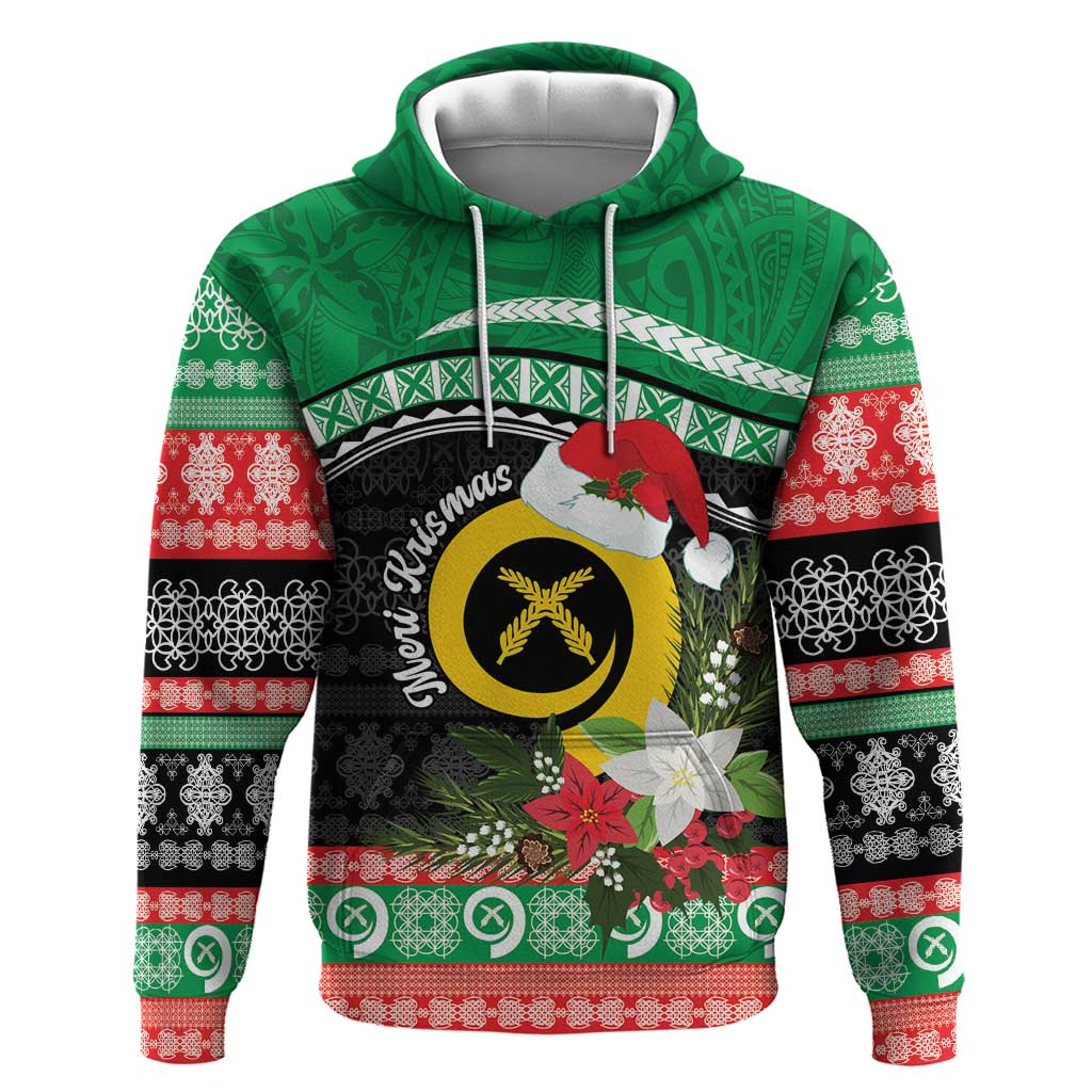 Vanuatu Pig's Tusk Meri Krismas! Hoodie Vanuatuan Sand Drawing Pattern - Polynesian Pride