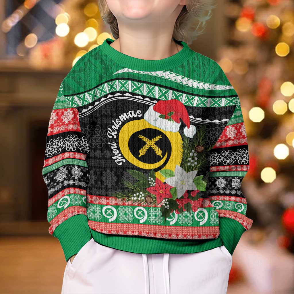 Vanuatu Pig's Tusk Meri Krismas! Kid Ugly Christmas Sweater Vanuatuan Sand Drawing Pattern - Polynesian Pride