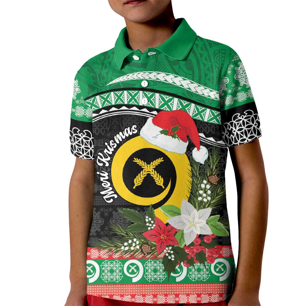 Vanuatu Pig's Tusk Meri Krismas! Kid Polo Shirt Vanuatuan Sand Drawing Pattern - Polynesian Pride