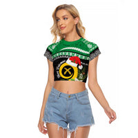 Vanuatu Pig's Tusk Meri Krismas! Raglan Cropped T Shirt Vanuatuan Sand Drawing Pattern - Polynesian Pride