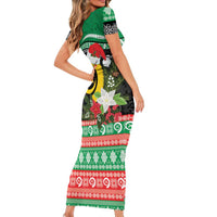 Vanuatu Pig's Tusk Meri Krismas! Short Sleeve Bodycon Dress Vanuatuan Sand Drawing Pattern LT9 - Polynesian Pride