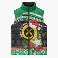 Vanuatu Pig's Tusk Meri Krismas! Sleeveless Puffer Jacket Vanuatuan Sand Drawing Pattern LT9 Unisex Green - Polynesian Pride
