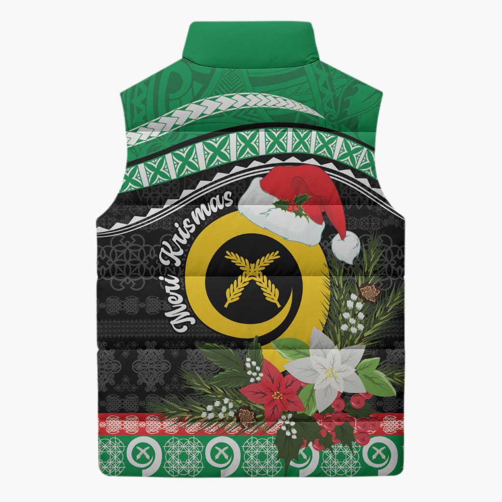 Vanuatu Pig's Tusk Meri Krismas! Sleeveless Puffer Jacket Vanuatuan Sand Drawing Pattern LT9 - Polynesian Pride