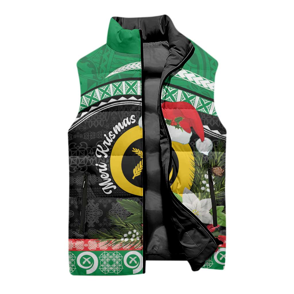 Vanuatu Pig's Tusk Meri Krismas! Sleeveless Puffer Jacket Vanuatuan Sand Drawing Pattern LT9 - Polynesian Pride