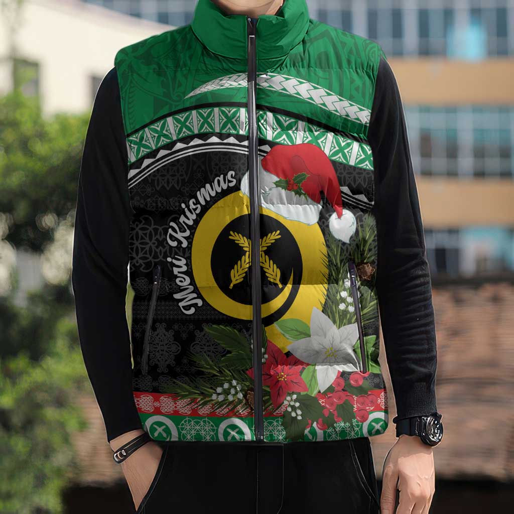Vanuatu Pig's Tusk Meri Krismas! Sleeveless Puffer Jacket Vanuatuan Sand Drawing Pattern LT9 - Polynesian Pride