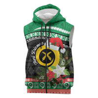Vanuatu Pig's Tusk Meri Krismas! Sleeveless Zip Hoodie Vanuatuan Sand Drawing Pattern LT9 Green - Polynesian Pride