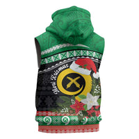 Vanuatu Pig's Tusk Meri Krismas! Sleeveless Zip Hoodie Vanuatuan Sand Drawing Pattern LT9 - Polynesian Pride