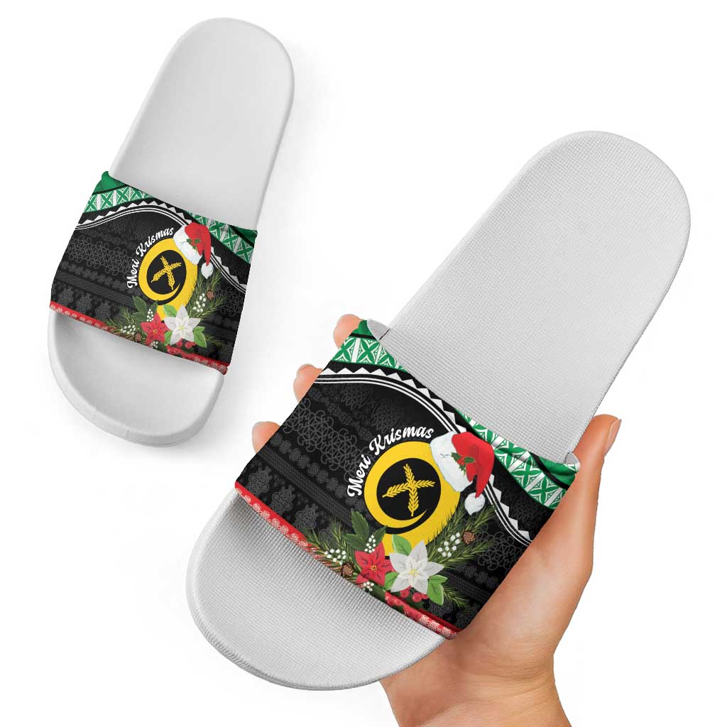 Vanuatu Pig's Tusk Meri Krismas! Slide Sandals Vanuatuan Sand Drawing Pattern - Polynesian Pride