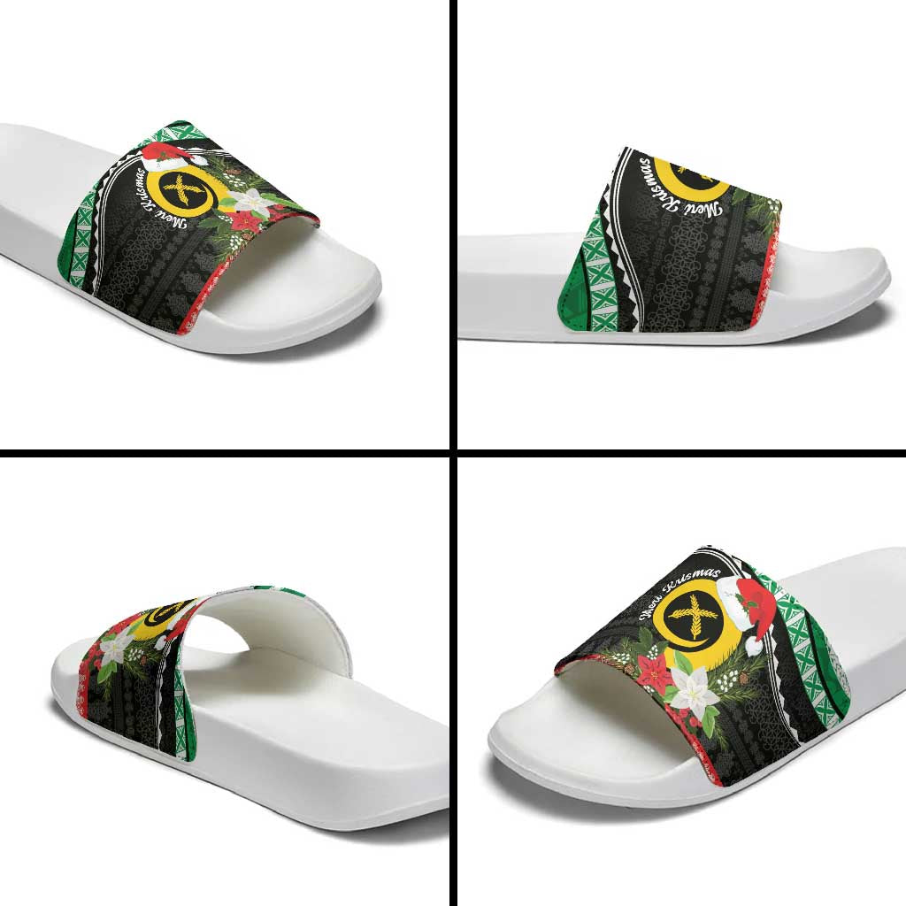 Vanuatu Pig's Tusk Meri Krismas! Slide Sandals Vanuatuan Sand Drawing Pattern - Polynesian Pride