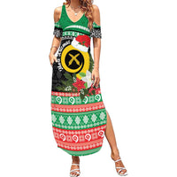 Vanuatu Pig's Tusk Meri Krismas! Summer Maxi Dress Vanuatuan Sand Drawing Pattern - Polynesian Pride