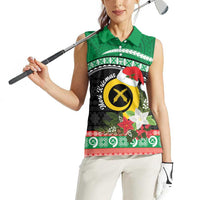Vanuatu Pig's Tusk Meri Krismas! Women Sleeveless Polo Shirt Vanuatuan Sand Drawing Pattern LT9 - Polynesian Pride