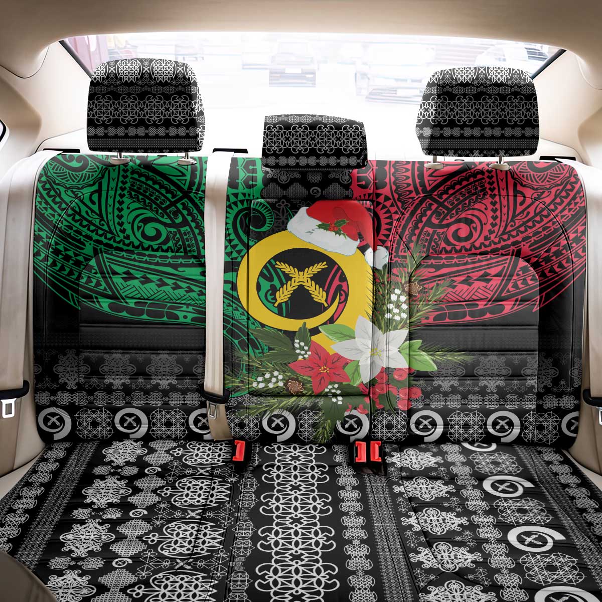 Vanuatu Pig's Tusk Meri Krismas! Back Car Seat Cover Vanuatuan Ancient Art Spirit LT9 - Polynesian Pride