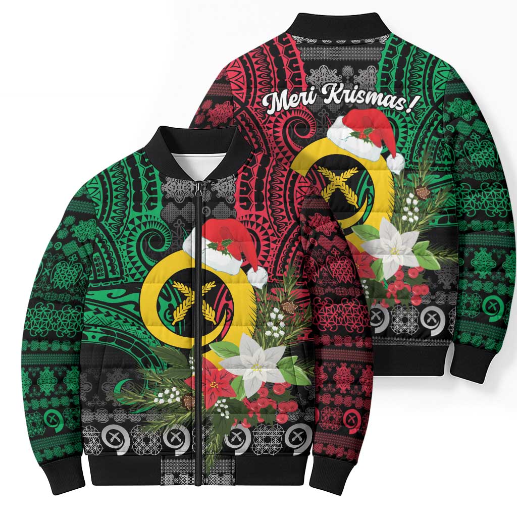 Vanuatu Pig's Tusk Meri Krismas! Bomber Puffer Jacket Vanuatuan Ancient Art Spirit - Polynesian Pride