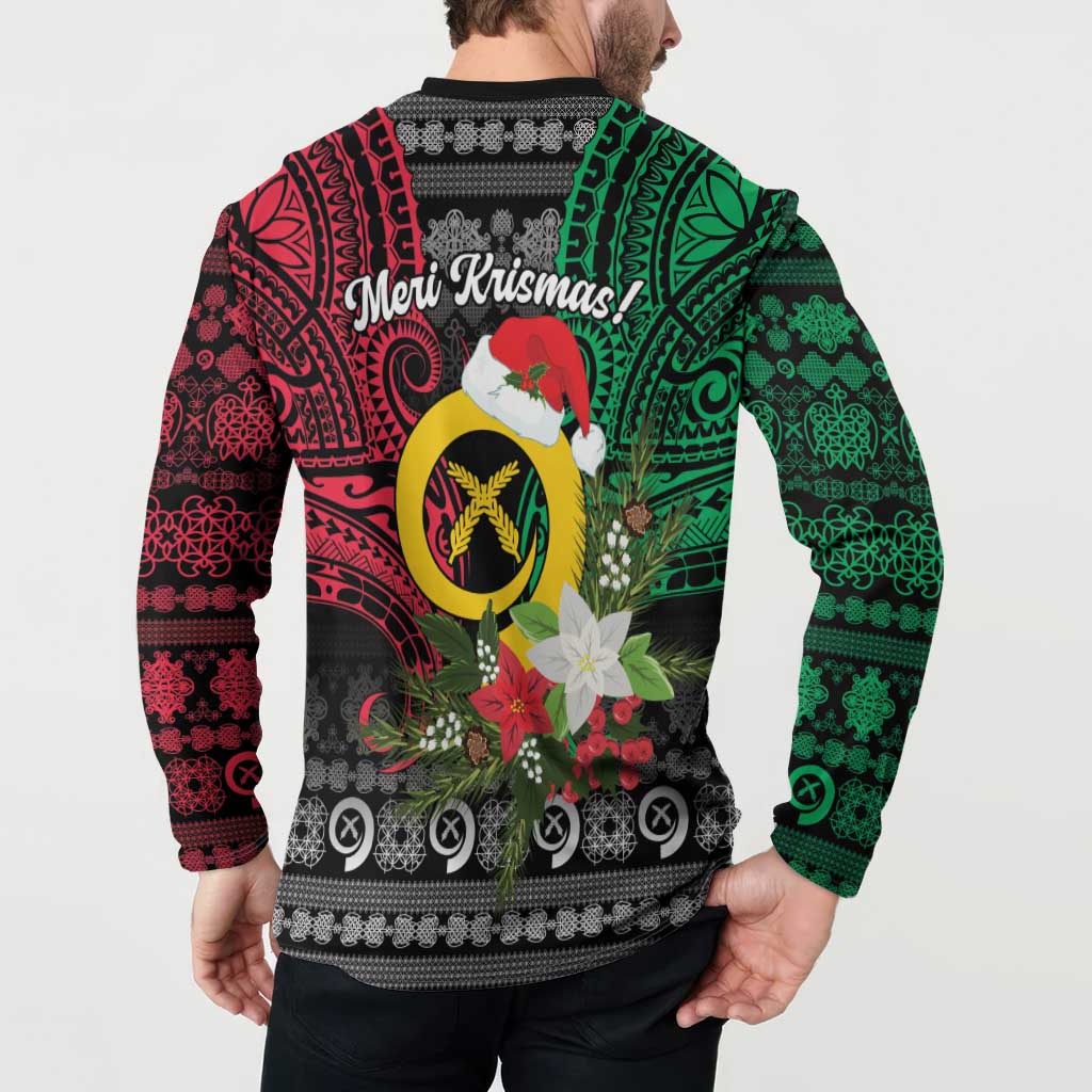 Vanuatu Pig's Tusk Meri Krismas! Button Sweatshirt Vanuatuan Ancient Art Spirit - Polynesian Pride