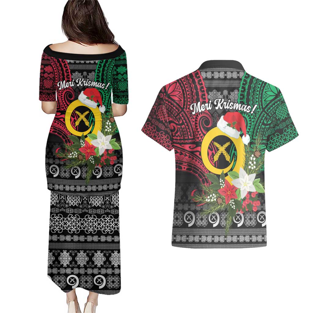 Vanuatu Pig's Tusk Meri Krismas! Couples Matching Puletasi and Hawaiian Shirt Vanuatuan Ancient Art Spirit LT9 - Polynesian Pride