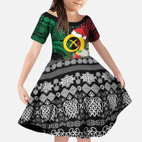 Vanuatu Pig's Tusk Meri Krismas! Family Matching Off The Shoulder Long Sleeve Dress and Hawaiian Shirt Vanuatuan Ancient Art Spirit LT9 Daughter's Dress Black - Polynesian Pride