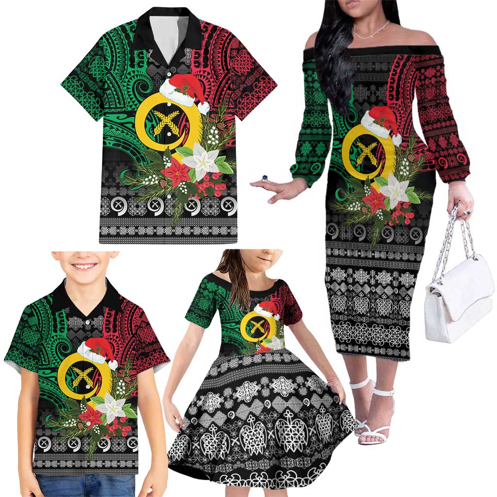 Vanuatu Pig's Tusk Meri Krismas! Family Matching Off The Shoulder Long Sleeve Dress and Hawaiian Shirt Vanuatuan Ancient Art Spirit - Polynesian Pride