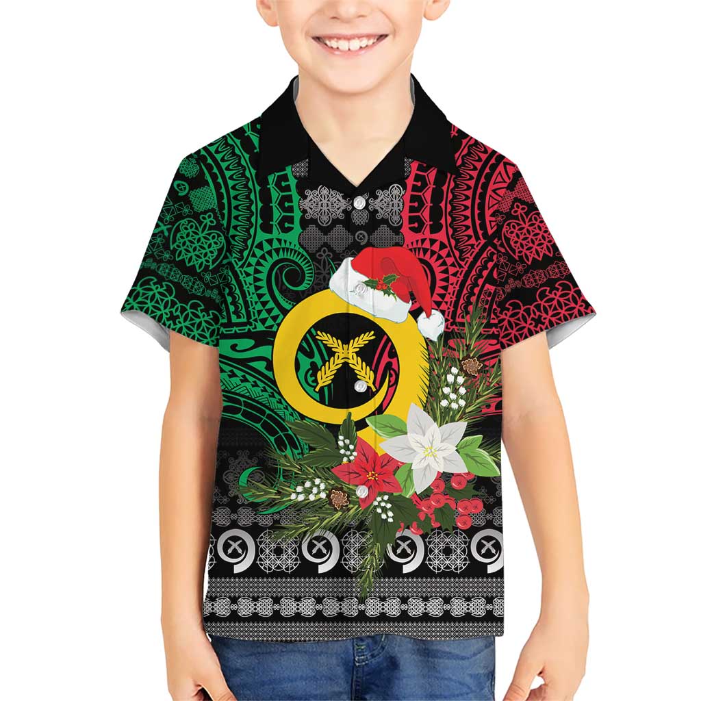 Vanuatu Pig's Tusk Meri Krismas! Family Matching Off The Shoulder Long Sleeve Dress and Hawaiian Shirt Vanuatuan Ancient Art Spirit LT9 Son's Shirt Black - Polynesian Pride