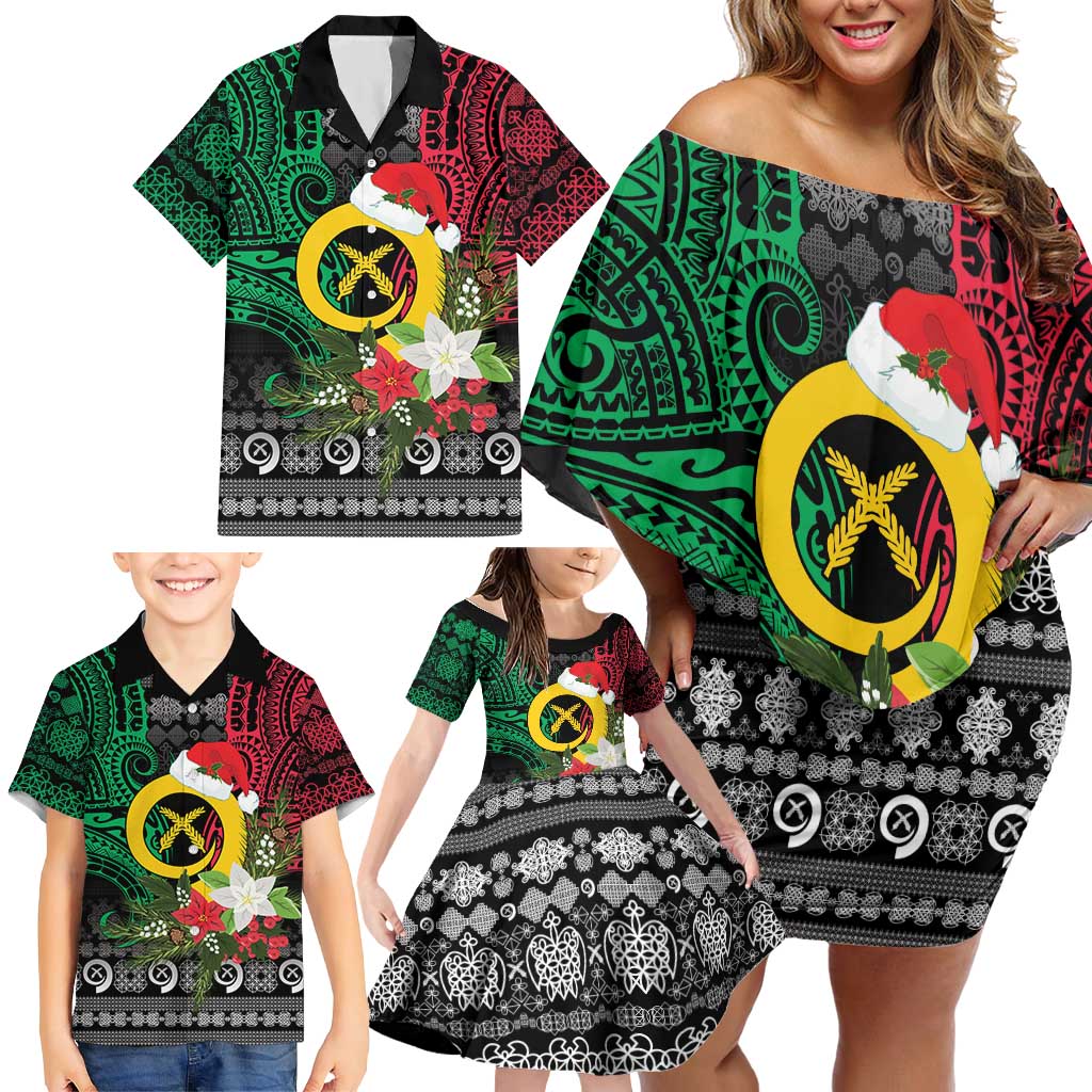 Vanuatu Pig's Tusk Meri Krismas! Family Matching Off Shoulder Short Dress and Hawaiian Shirt Vanuatuan Ancient Art Spirit - Polynesian Pride