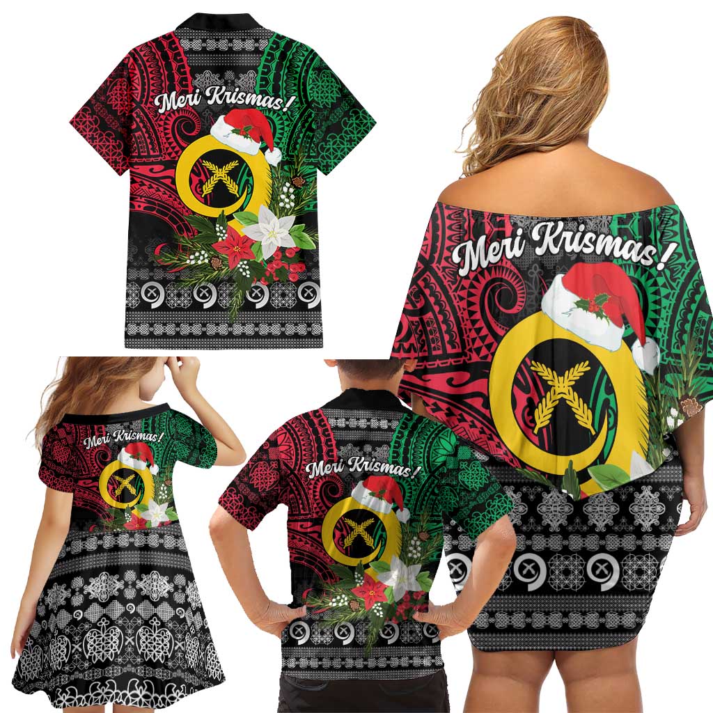 Vanuatu Pig's Tusk Meri Krismas! Family Matching Off Shoulder Short Dress and Hawaiian Shirt Vanuatuan Ancient Art Spirit LT9 - Polynesian Pride