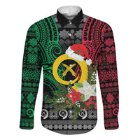 Vanuatu Pig's Tusk Meri Krismas! Family Matching Off Shoulder Short Dress and Hawaiian Shirt Vanuatuan Ancient Art Spirit LT9 Dad's Shirt - Long Sleeve Black - Polynesian Pride