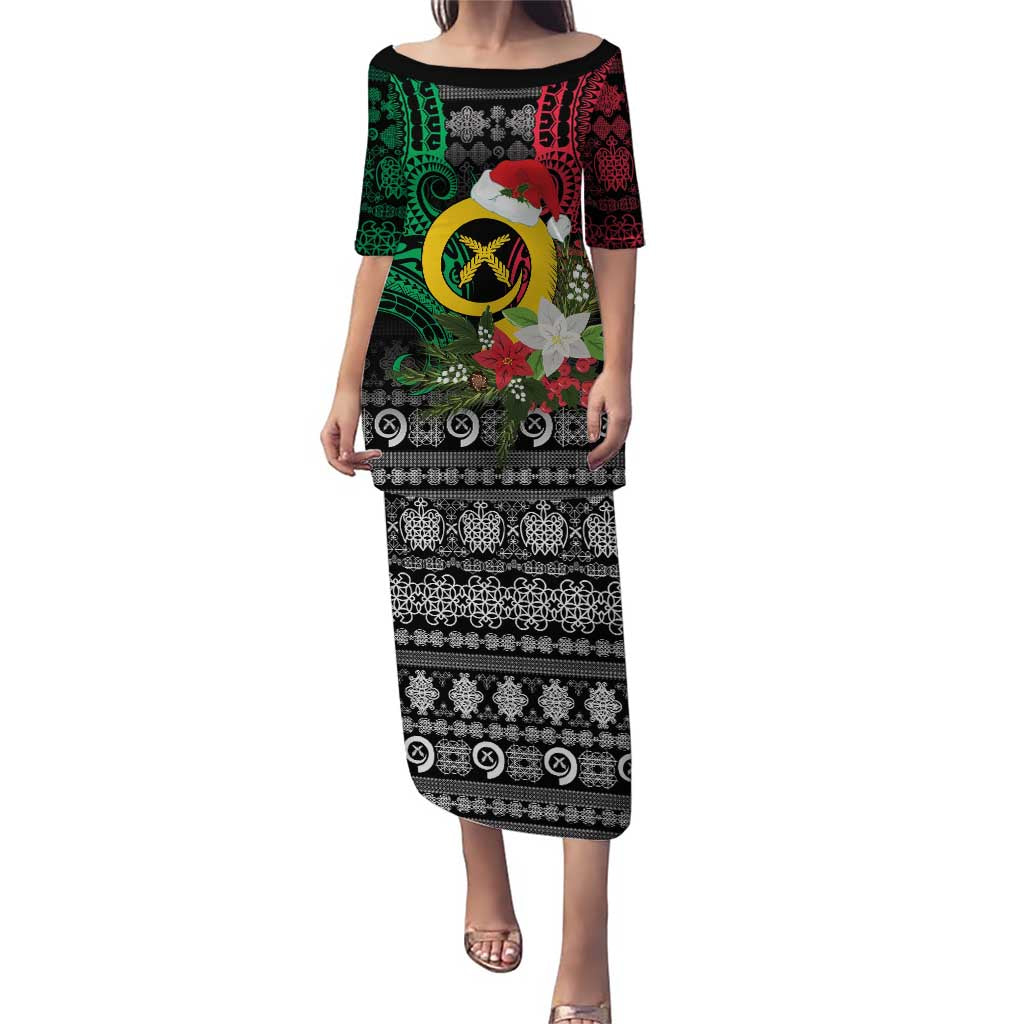 Vanuatu Pig's Tusk Meri Krismas! Family Matching Puletasi and Hawaiian Shirt Vanuatuan Ancient Art Spirit LT9 Mom's Dress Black - Polynesian Pride