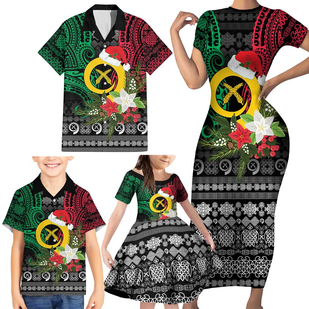 Vanuatu Pig's Tusk Meri Krismas! Family Matching Short Sleeve Bodycon Dress and Hawaiian Shirt Vanuatuan Ancient Art Spirit LT9 - Polynesian Pride